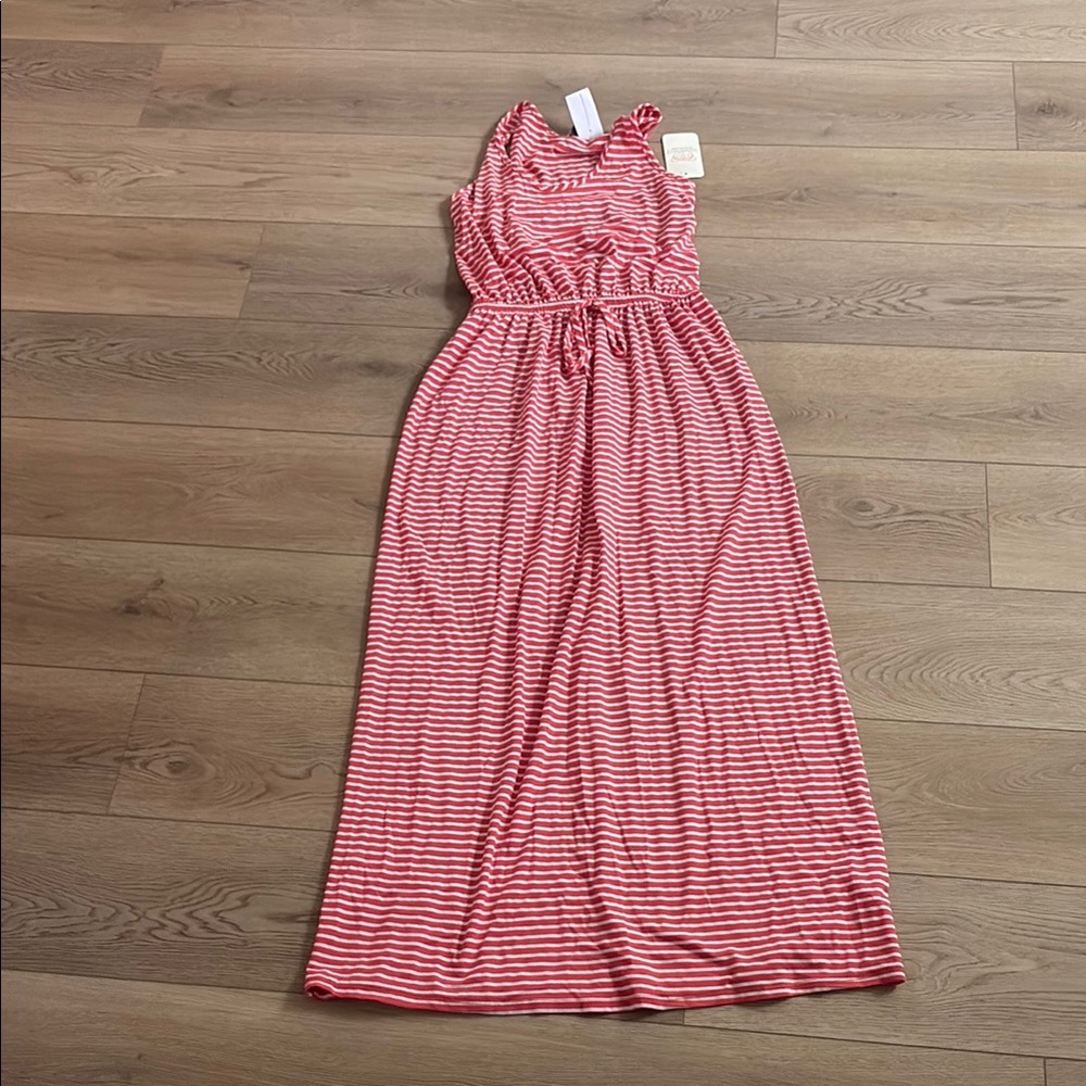 Coveted Clothing Red and White Striped Maxi Dress